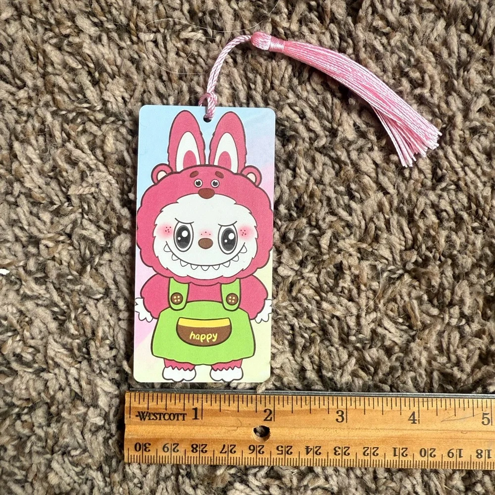 Labubu Bookmark, Red Labubu With Green Clothes